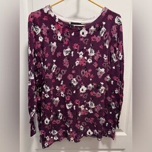 Lane Bryant Burgundy Floral Ruffle Cuff Pullover Sweater Plus Size 14/16